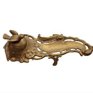 Vintage Italian Inkwell bird art nouveau brass